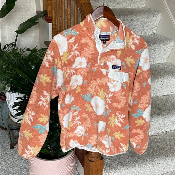 Patagonia Synchilla Orange Boho Floral Snap Pullover - Picture 1 of 10